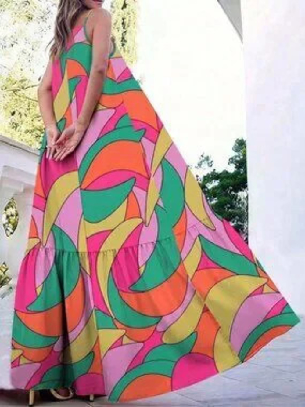 Multicolor Boho Women's Allover Print Ruffle Hem Casual maxi Dress